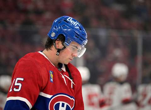 Sep 25, 2023; Montreal, Quebec, CAN; Montreal Canadiens forward Alex Newhook. Mandatory Credit: Eric Bolte-USA TODAY Sports