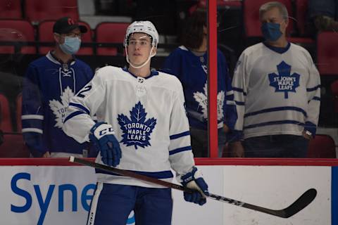 Sep 29, 2021; Ottawa, Ontario, CAN; Toronto Maple Leafs defenseman Filip Kral (82) l . Mandatory Credit: Marc DesRosiers-USA TODAY Sports