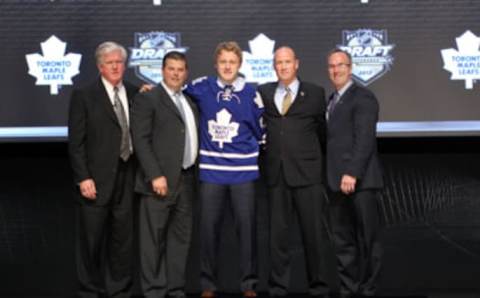 PITTSBURGH, PA – JUNE 22: Morgan Rielly (C), fifth overall pick by the Toronto Maple Leafs, (Photo by Bruce Bennett/Getty Images)