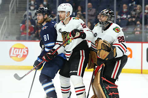 Chicago Blackhawks, Brett Connolly (20), Marc-Andre Fleury (29), Winnipeg Jets, Kyle Connor (81). Mandatory Credit: Terrence Lee-USA TODAY Sports