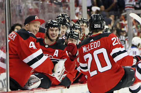 Michael McLeod #20 of the New Jersey Devils. (Photo by Bruce Bennett/Getty Images)