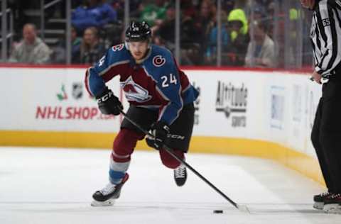 DENVER, CO – DECEMBER 11: A.J. Greer #24 of the Colorado Avalanche skates against the Edmonton Oilers at the Pepsi Center on December 11, 2018 in Denver, Colorado. (Photo by Michael Martin/NHLI via Getty Images)”n