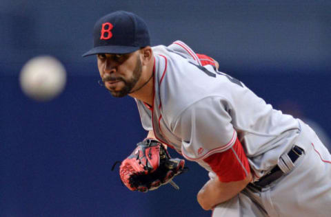 Sep 7, 2016; San Diego, CA, USA; Boston Red Sox starting pitcher Price (24) pitches during the first inning against the San Diego Padres at Petco Park. Mandatory Credit: Jake Roth-USA TODAY Sports