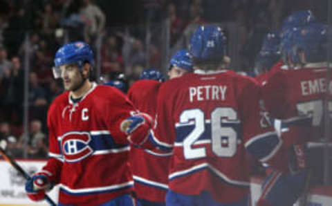 Mar 30, 2017; Montreal, Quebec, CAN; Montreal Canadiens left wing Max Pacioretty (67) celebrates with teammates after scoring a goal against the Florida Panthers during the third period at Bell Centre. Mandatory Credit: Jean-Yves Ahern-USA TODAY Sports1