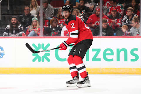 Brendan Smith #2 of the New Jersey Devils. (Photo by Rich Graessle/Getty Images)