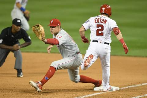 Rhys Hoskins #17 of the Philadelphia Phillies (Photo by Mitchell Layton/Getty Images)