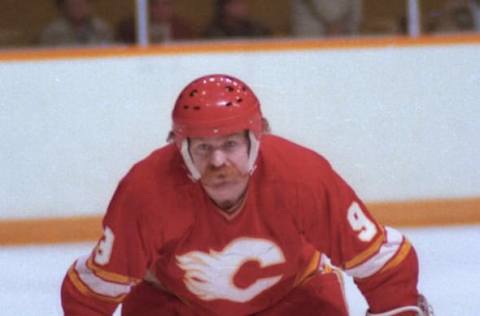 TORONTO, ON – JANUARY 20: Lanny McDonald #9 of the Calgary Flames skates against the Toronto Maple Leafs during NHL game action on January 20, 1982 at Maple Leaf Gardens in Toronto, Ontario, Canada. (Photo by Graig Abel/Getty Images)