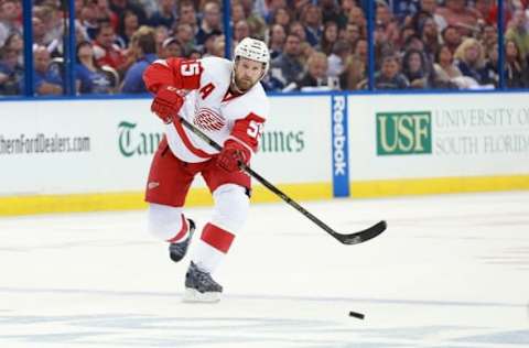 Vegas Golden Knights: Detroit Red Wings defenseman Niklas Kronwall (55) passes the puck against the Tampa Bay Lightning during the second period of the game two of the first round of the 2016 Stanley Cup Playoffs at Amalie Arena. Mandatory Credit: Kim Klement-USA TODAY Sports