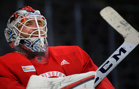 LAS VEGAS NV – MAY 27: Washington goaltender Braden Holtby (70) during an early afternoon Capitals practice session the day before game one of the Stanley Cup finals in Las Vegas NV on May 27, 2018. (Photo by John McDonnell/The Washington Post via Getty Images)