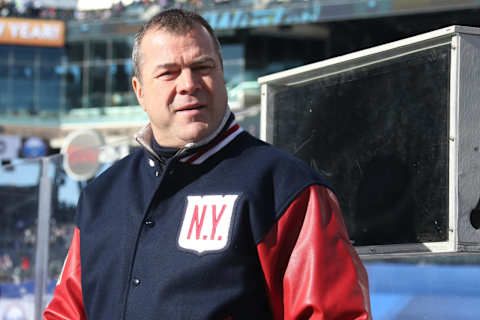 QUEENS, NY – JANUARY 01: Head coach Alain Vigneault of the New York Rangers looks on from the bench against the Buffalo Sabres during the 2018 Bridgestone NHL Winter Classic at Citi Field on January 1, 2018 in Queens, NY. The New York Rangers won 3-2 in overtime. (Photo by Jared Silber/NHLI via Getty Images)