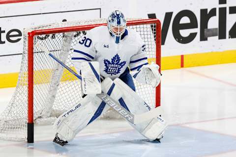 SUNRISE, FL – MARCH 23: Goaltender Matt Murray #30 of the Toronto Maple Leafs warms up prior to the game against the Florida Panthers at the FLA Live Arena on March 23, 2023 in Sunrise, Florida. (Photo by Joel Auerbach/Getty Images)