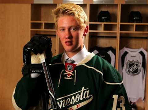 Drafted 46th overall, defenseman Gustav Olofsson poses for one of several draft day photographs as the newest member of the Minnesota Wild. Mandatory Credit: www.hockeysverige.se