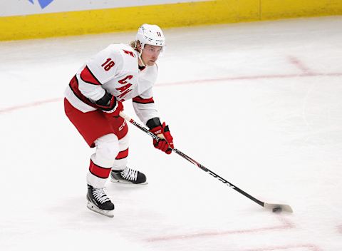 Ryan Dzingel #18 of the Carolina Hurricanes. (Photo by Jonathan Daniel/Getty Images)