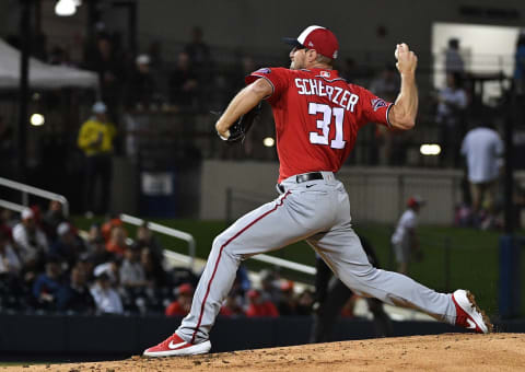 Max Scherzer: Ejected from his first simulated start.. (Photo by Mark Brown/Getty Images)