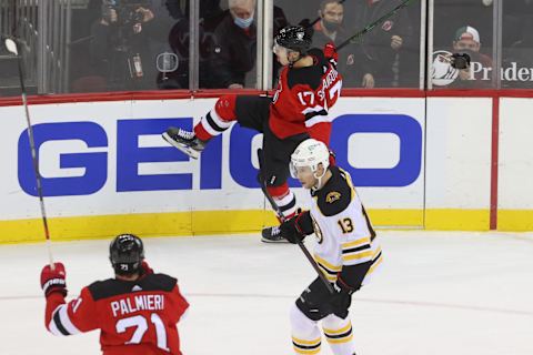 New Jersey Devils left wing Yegor Sharangovich (17). Mandatory Credit: Ed Mulholland-USA TODAY Sports