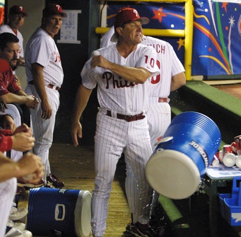 Manager Bowa being Bowa released his anger during a 2001 Phillies game. Photo credit should read TOM MIHALEK/AFP via Getty Images.