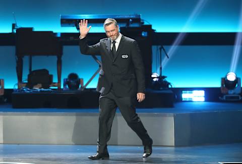 LOS ANGELES, CA – JANUARY 27: Former NHL player Patrick Roy waves to the audience during the NHL 100 presented by GEICO show as part of the 2017 NHL All-Star Weekend at the Microsoft Theater on January 27, 2017 in Los Angeles, California. (Photo by Chase Agnello-Dean/NHLI via Getty Images)