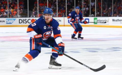 UNIONDALE, NEW YORK – APRIL 12: Anders Lee #27 of the New York Islanders skates against the Pittsburgh Penguins in Game Two of the Eastern Conference First Round during the 2019 NHL Stanley Cup Playoffs at NYCB Live’s Nassau Coliseum on April 12, 2019 in Uniondale, New York. New York Islanders defeated the Pittsburgh Penguins 3-1. (Photo by Mike Stobe/NHLI via Getty Images)