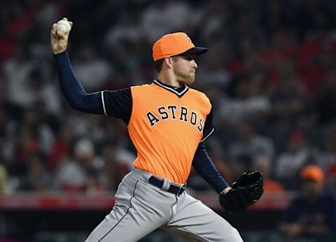 ANAHEIM, CA – AUGUST 24: Houston Astros pitcher Colllin McHugh (31) in action in the eighth inning of a game against the Los Angeles Angels of Anaheim played on August 24, 2018 at Angel Stadium of Anaheim in Anaheim, CA. (Photo by John Cordes/Icon Sportswire via Getty Images)