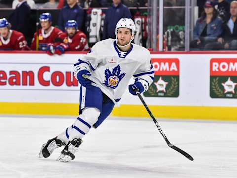 LAVAL, QC – DECEMBER 28: Joseph Duszak #21 of the Toronto Marlies   (Photo by Minas Panagiotakis/Getty Images)