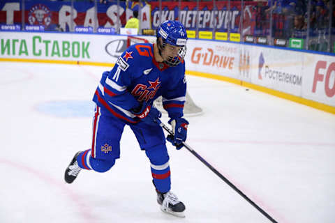 SAINT PETERSBURG, RUSSIA – 2023/09/12: SKA Hockey Club player, Ivan Demidov (Photo by Maksim Konstantinov/SOPA Images/LightRocket via Getty Images)