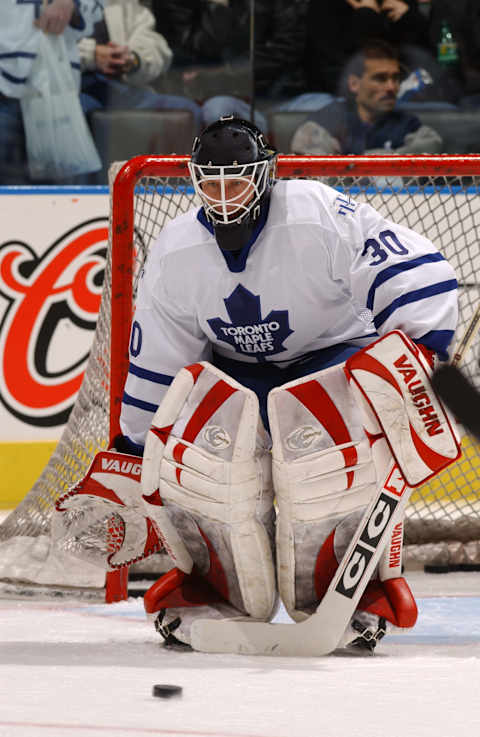 TORONTO – MARCH 16: Goaltender Tom Barrasso #30 of the Toronto Maple Leafs.  (Photo by Dave Sandford/Getty Images/NHLI)