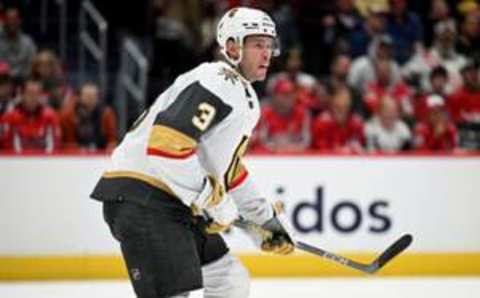 WASHINGTON, DC – NOVEMBER 14: Brayden McNabb #3 of the Vegas Golden Knights skates down the ice against the Washington Capitals at Capital One Arena on November 14, 2023 in Washington, DC. (Photo by G Fiume/Getty Images)