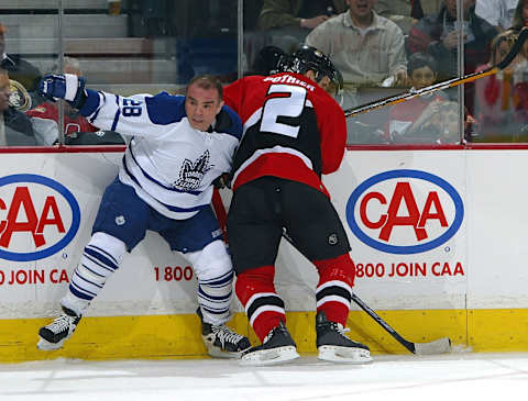 TORONTO – APRIL 12: Tie Domi #28 of the Toronto Maple Leafs   (Photo By Dave Sandford/Getty Images)