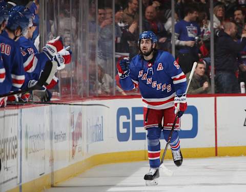 Mika Zibanejad #93 of the New York Rangers (Photo by Bruce Bennett/Getty Images)