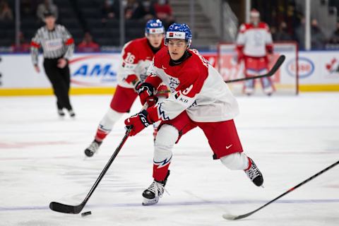 EDMONTON, AB – DECEMBER 27: Jakub Konecny #9 of Czechia skates against Germany in the third period during the 2022 IIHF World Junior Championship at Rogers Place on December 27, 2021 in Edmonton, Canada. (Photo by Codie McLachlan/Getty Images)