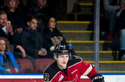 KELOWNA, BC – FEBRUARY 15: Jayden Grubbe #9 of the Red Deer Rebels skates against the Kelowna Rockets at Prospera Place on February 15, 2020 in Kelowna, Canada. (Photo by Marissa Baecker/Getty Images)