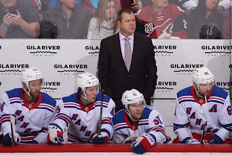 GLENDALE, AZ – JANUARY 06: Head coach Alain Vigneault of the New York Rangers watches from the bench during the first period of the NHL game against the Arizona Coyotes at Gila River Arena on January 6, 2018 in Glendale, Arizona. (Photo by Christian Petersen/Getty Images)