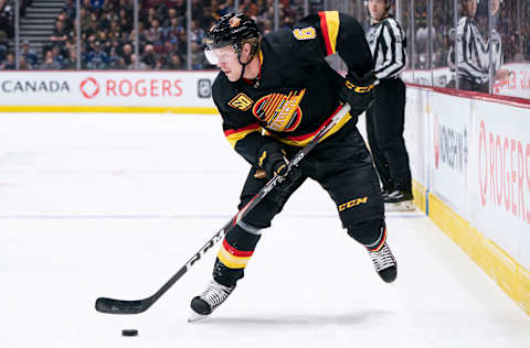 Brock Boeser of the Vancouver Canucks. (Photo by Rich Lam/Getty Images)