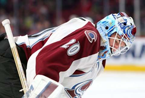 Nov 14, 2015; Montreal, Quebec, CAN; Colorado Avalanche goalie Reto Berra (20) before the game against Montreal Canadiens at Bell Centre. Mandatory Credit: Jean-Yves Ahern-USA TODAY Sports