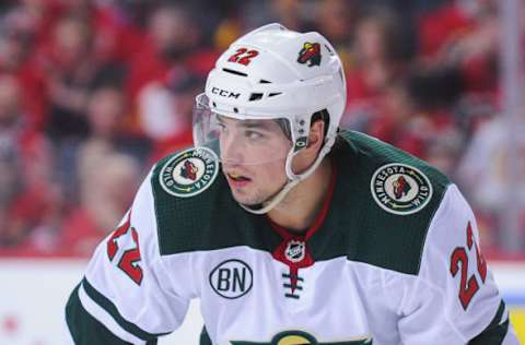 CALGARY, AB – MARCH 2: Kevin Fiala #22 of the Minnesota Wild in action against the Calgary Flames during an NHL game at Scotiabank Saddledome on March 2, 2019, in Calgary, Alberta, Canada. (Photo by Derek Leung/Getty Images)