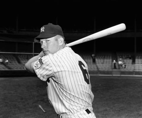 NEW YORK – 1951: Outfielder Mickey Mantle #6, of the New York Yankees, poses for a portrait prior to a game in 1951 at Yankee Stadium. Mantle wore number 6 when the 1951 season opened, but was issued number 7 when he returned later in the season from an assignment to the AAA club in Kansas City. (Photo by: Kidwiler Collection/Diamond Images/Getty Images)