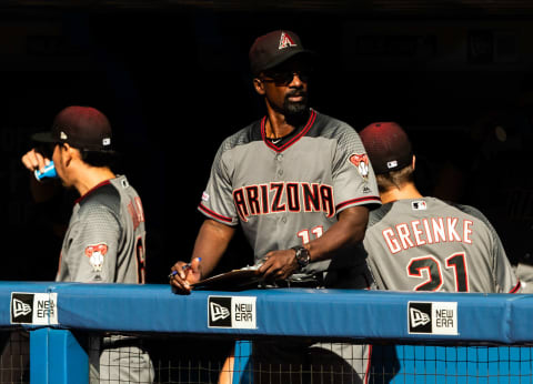 Jun 8, 2019; Toronto, Ontario, CAN; Arizona Diamondbacks hitting coach Darnell Coles (11) looks on against the Toronto Blue Jays from the dugout at Rogers Centre. Mandatory Credit: Kevin Sousa-USA TODAY Sports