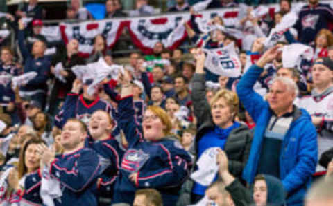 COLUMBUS, OH – APRIL 19: Columbus Blue Jackets fans cheer during game 4 in the first round of the Stanley Cup Playoffs at Nationwide Arena in Columbus, Ohio on April 19, 2018. (Photo by Adam Lacy/Icon Sportswire via Getty Images)