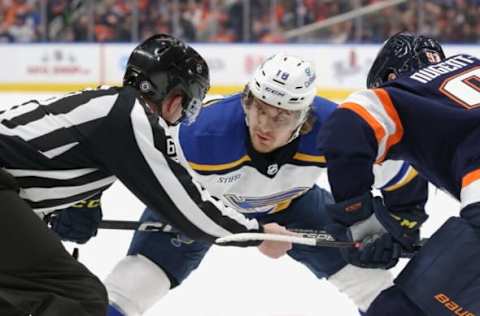 Robert Thomas #10, St Louis Blues (Photo by Lawrence Scott/Getty Images)