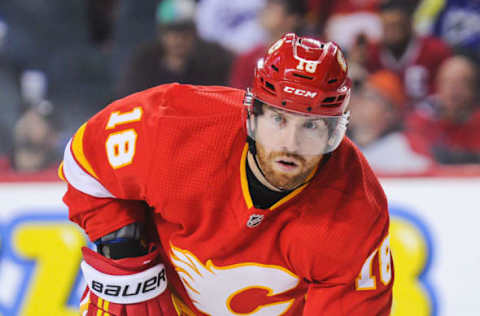 CALGARY, AB – NOVEMBER 15: James Neal #18 of the Calgary Flames in action against the Montreal Canadiens during an NHL game at Scotiabank Saddledome on November 15, 2018 in Calgary, Alberta, Canada. (Photo by Derek Leung/Getty Images)