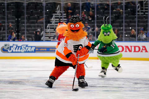 Mascot Gritty of the Philadelphia Flyers (Photo by Dilip Vishwanat/Getty Images)