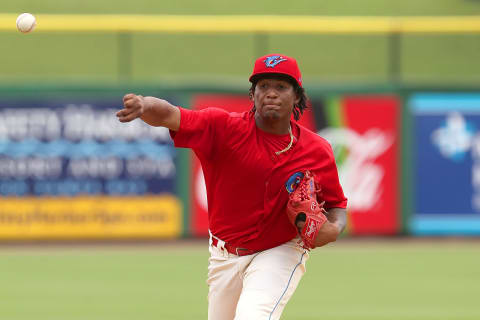 TAMPA, FL – JUNE 03: Sixto Sanchez (45) of the Threshers delivers a pitch to the plate during the Florida State League game between the Florida Fire Frogs and the Clearwater Threshers on June 03, 2018, at Spectrum Field in Clearwater, FL. (Photo by Cliff Welch/Icon Sportswire via Getty Images)