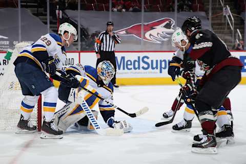 Goaltender Jordan Binnington #50 of the St. Louis Blues. (Photo by Christian Petersen/Getty Images)