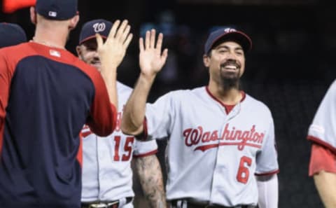 PHOENIX, ARIZONA – AUGUST 02: Anthony Rendon #6 of the Washington Nationals celebrates after the MLB game against the Arizona Diamondbacks at Chase Field on August 02, 2019 in Phoenix, Arizona. The Nationals won 3-0. (Photo by Jennifer Stewart/Getty Images)