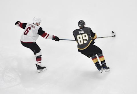 LAS VEGAS, NV – APRIL 04: Alex Tuch #89 of the Vegas Golden Knights skates during the first period against the Arizona Coyotes at T-Mobile Arena on April 4, 2019 in Las Vegas, Nevada. (Photo by David Becker/NHLI via Getty Images)