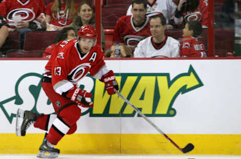 22 September 2006: Carolina’s Ray Whitney. The Carolina Hurricanes lost to the Nashville Predators 5-4 at the RBC Center in Raleigh, North Carolina in a 2006-07 National Hockey League preseason game. (Photo by Andy Mead/Icon SMI/Icon Sport Media via Getty Images)