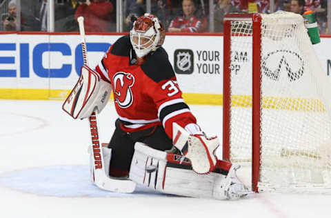 NHL Power Rankings: New Jersey Devils goalie Cory Schneider (35) defends his net during the first period of their game against the San Jose Sharks at Prudential Center. Mandatory Credit: Ed Mulholland-USA TODAY Sports