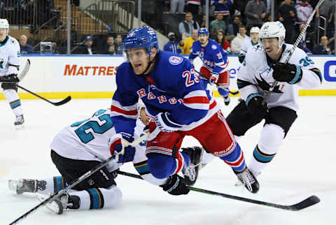 NEW YORK, NEW YORK – DECEMBER 03: Adam Fox #23 of the New York Rangers skates against the San Jose Sharks at Madison Square Garden on December 03, 2021 in New York City. The Rangers shut out the Sharks 1-0. (Photo by Bruce Bennett/Getty Images)