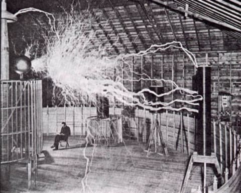 Nikola Tesla in his Colorado lab, 1899.