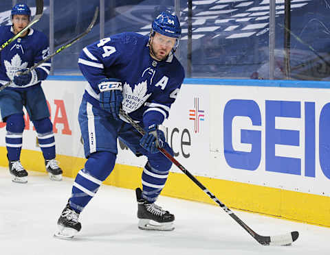 TORONTO, ON – MAY 31: Morgan Rielly #44 of the Toronto Maple Leafs   (Photo by Claus Andersen/Getty Images)